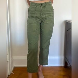 Madewell green cargo pants with adjustable button waistband